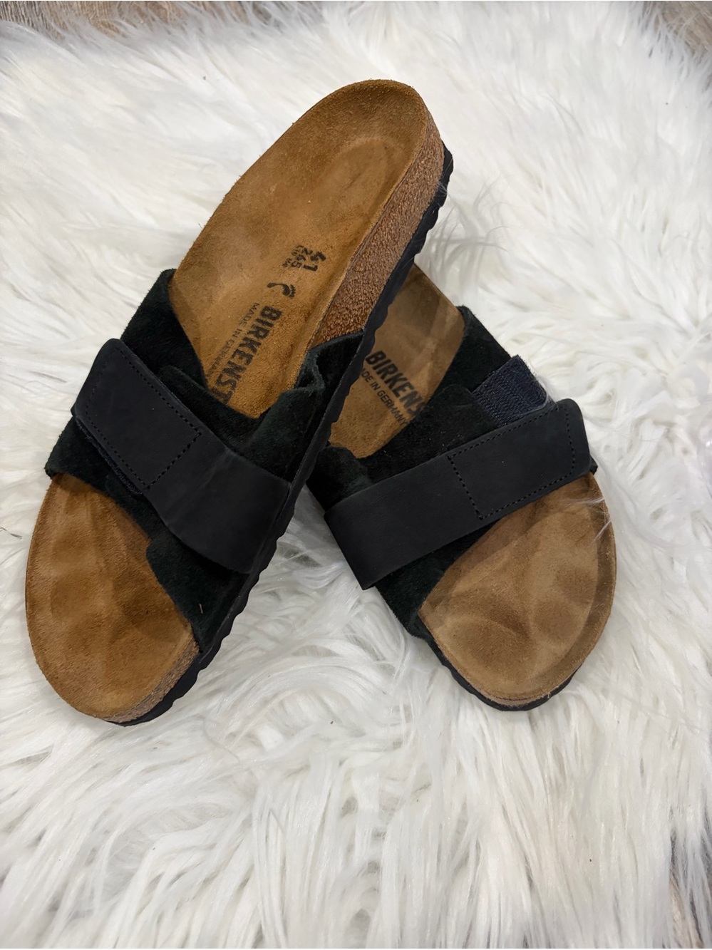 Birkenstock Black Suede Cross-Band Slide Sandals